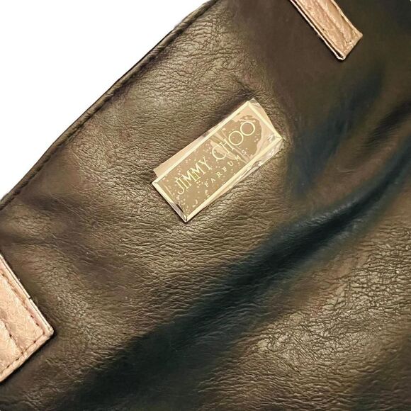 Jimmy Choo Parfums Shopper Tote Bag Black Vegan Faux Leather Snake Metallic Used - Picture 7 of 9